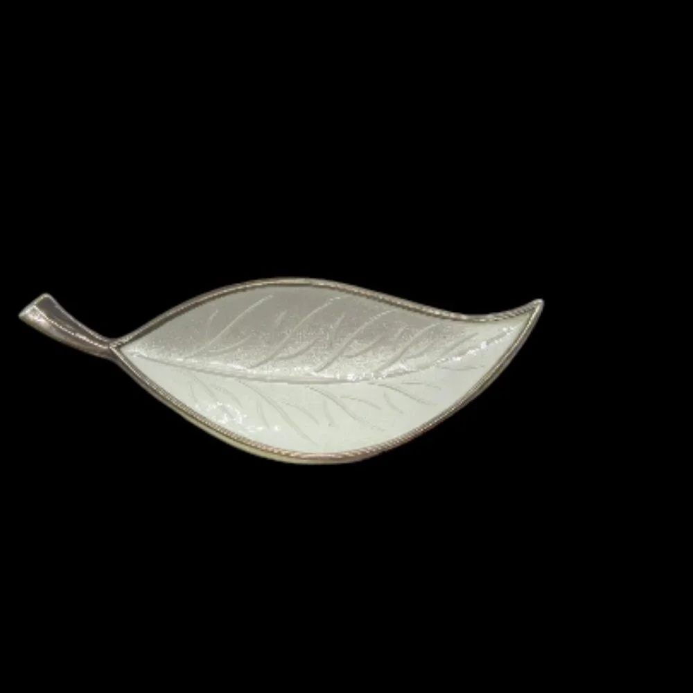 Denmark Sterling Silver 925 White Enamel Leaf Brooch Signed Brd. B Bjorklund - Picture 1 of 4